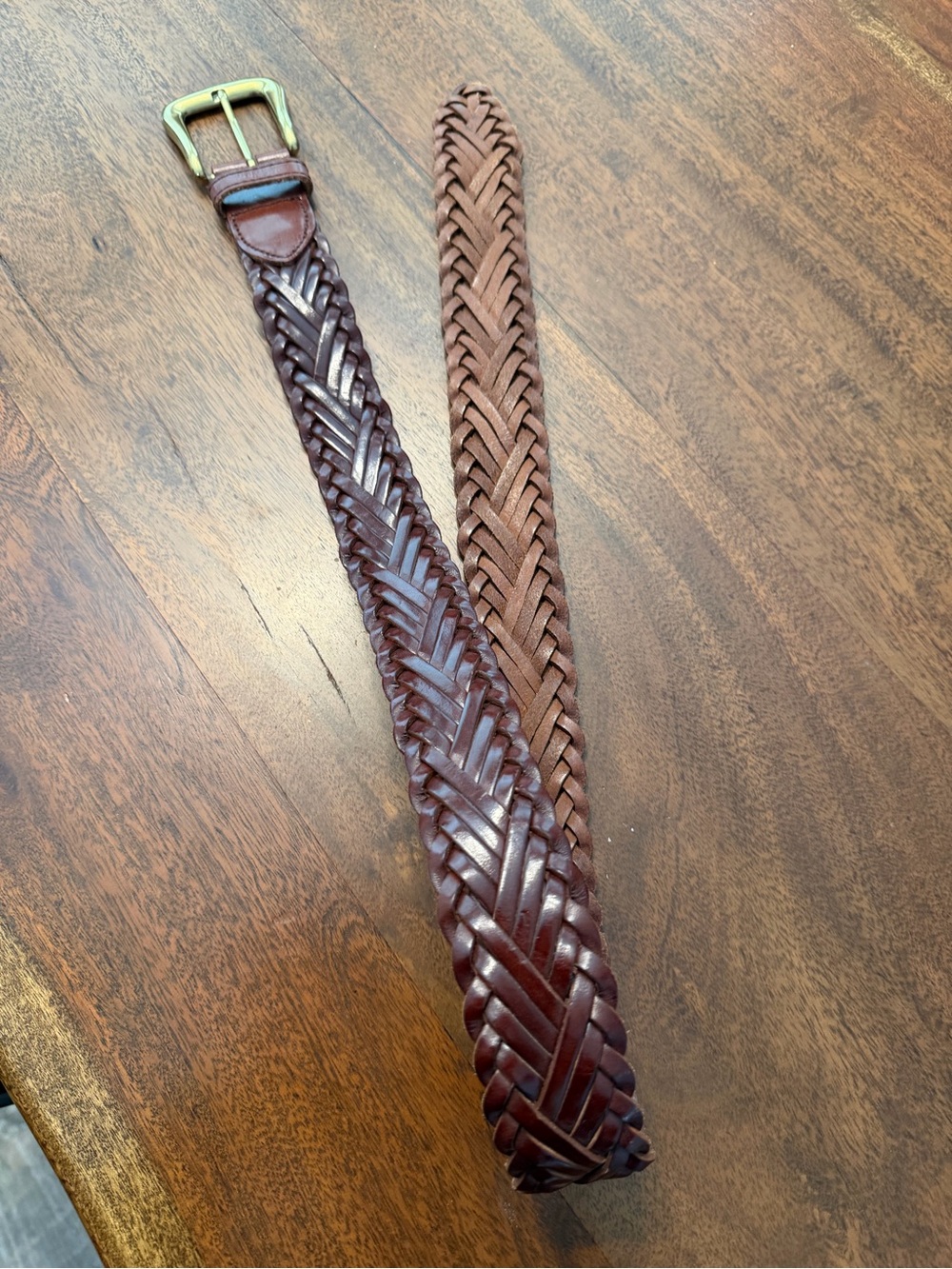 The Limited Womens Brown Genuine Leather Braided Woven Belt Size L Brass Buckle